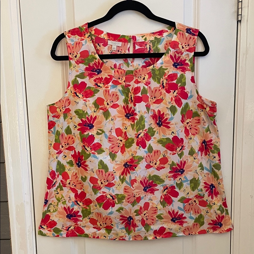 Talbots Sleeveless Floral Pleated Neck 100% Polyester Shell Top Lp EUC